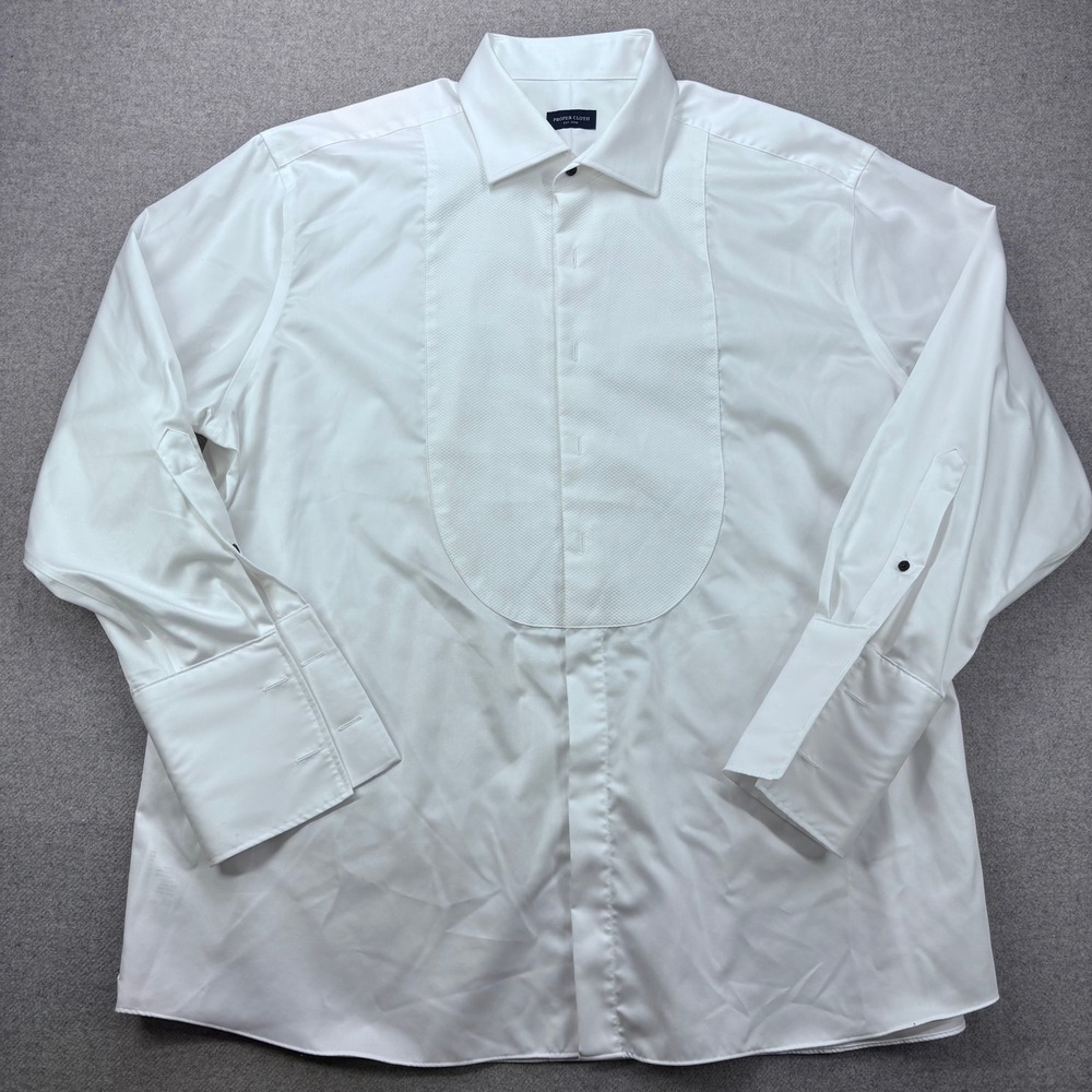 Proper Cloth Mayfair Tuxedo Shirt Mens 18.5 34 White Twill Pique Bib French Cuff